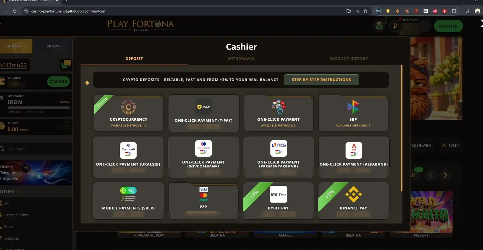 Kasa Play Fortuna sa kriptovalutama, Bybit Pay, Binance Pay i bankama